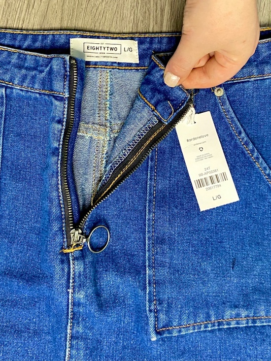 Denim Mini Skirt High Rise 1/2 Length ORing Zipper - Picture 4 of 7